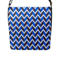 Zigzag Chevron Pattern Blue Grey Flap Closure Messenger Bag (L)