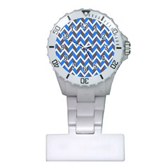 Zigzag Chevron Pattern Blue Grey Plastic Nurses Watch