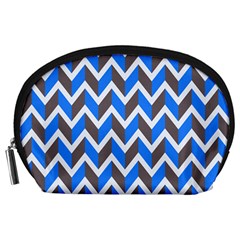 Zigzag Chevron Pattern Blue Grey Accessory Pouch (Large)