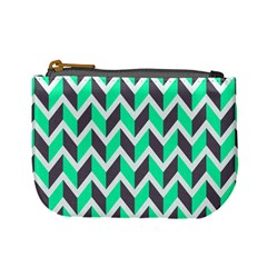 Zigzag Chevron Pattern Green Grey Mini Coin Purse