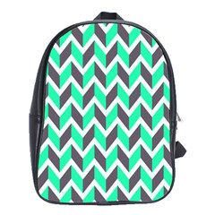 Zigzag Chevron Pattern Green Grey School Bag (large)