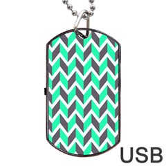 Zigzag Chevron Pattern Green Grey Dog Tag Usb Flash (one Side)