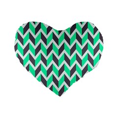 Zigzag Chevron Pattern Green Grey Standard 16  Premium Heart Shape Cushions