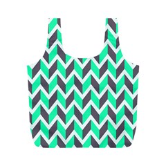 Zigzag Chevron Pattern Green Grey Full Print Recycle Bag (m)