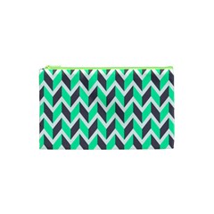 Zigzag Chevron Pattern Green Grey Cosmetic Bag (xs)