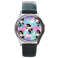 Japanese Abstract Round Metal Watch