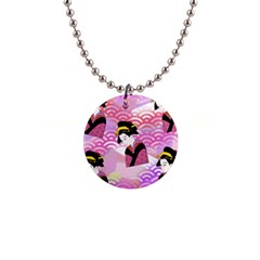 Japanese Abstract Pink Button Necklaces by snowwhitegirl