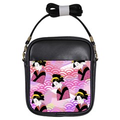 Japanese Abstract Pink Girls Sling Bag