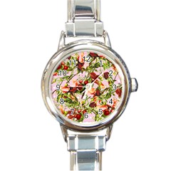 Fruit Blossom Pink Round Italian Charm Watch