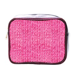 Knitted Wool Bright Pink Mini Toiletries Bag (one Side) by snowwhitegirl