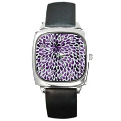 Purple Abstract Swirl Drops Square Metal Watch