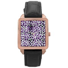 Purple Abstract Swirl Drops Rose Gold Leather Watch 
