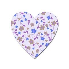 Blue Vintage Flowers Heart Magnet