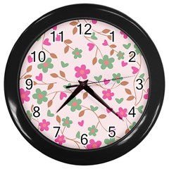 Pink Vintage Flowers Wall Clock (black)