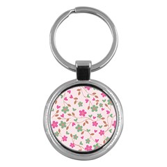 Pink Vintage Flowers Key Chains (round) 