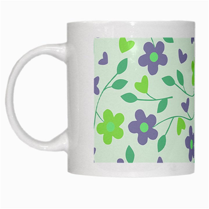 Green Vintage Flowers White Mugs