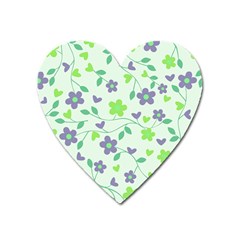 Green Vintage Flowers Heart Magnet