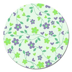 Green Vintage Flowers Magnet 5  (round) by snowwhitegirl