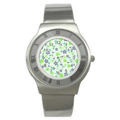 Green Vintage Flowers Stainless Steel Watch