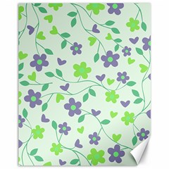 Green Vintage Flowers Canvas 11  X 14  