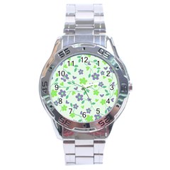 Green Vintage Flowers Stainless Steel Analogue Watch by snowwhitegirl