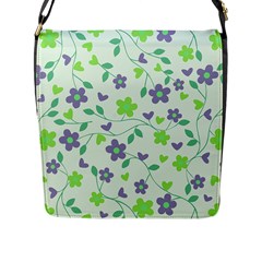 Green Vintage Flowers Flap Closure Messenger Bag (l)