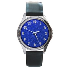 Blue Glitter Round Metal Watch