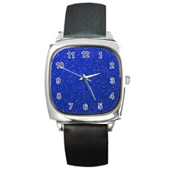 Blue Glitter Square Metal Watch