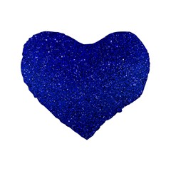 Blue Glitter Standard 16  Premium Flano Heart Shape Cushions