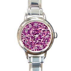 Pink Camo Round Italian Charm Watch