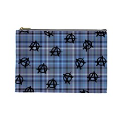 Blue  Plaid Anarchy Cosmetic Bag (large)