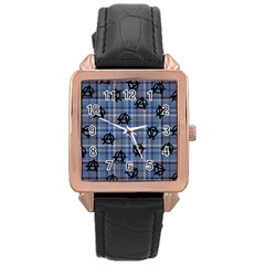 Blue  Plaid Anarchy Rose Gold Leather Watch 