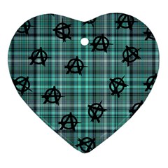 Aqua  Plaid Anarchy Heart Ornament (two Sides) by snowwhitegirl