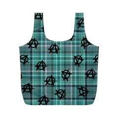 Aqua  Plaid Anarchy Full Print Recycle Bag (m)