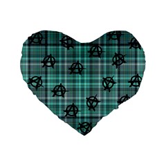 Aqua  Plaid Anarchy Standard 16  Premium Flano Heart Shape Cushions