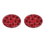 Red Plaid Anarchy Cufflinks (Oval) Front(Pair)