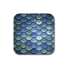 Blue Mermaid Scale Rubber Square Coaster (4 Pack)  by snowwhitegirl