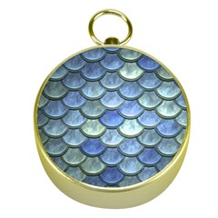 Blue Mermaid Scale Gold Compasses by snowwhitegirl