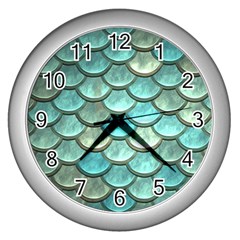 Aqua Mermaid Scale Wall Clock (silver)