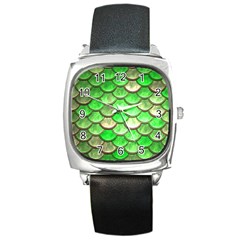 Green Mermaid Scale Square Metal Watch by snowwhitegirl