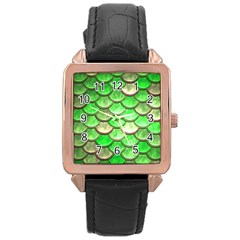 Green Mermaid Scale Rose Gold Leather Watch 