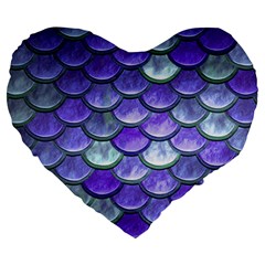 Blue Purple Mermaid Scale Large 19  Premium Flano Heart Shape Cushions by snowwhitegirl