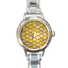 Yellow  Mermaid Scale Round Italian Charm Watch