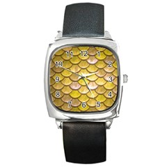 Yellow  Mermaid Scale Square Metal Watch by snowwhitegirl