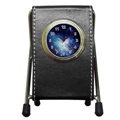 Nebula Blue Pen Holder Desk Clock