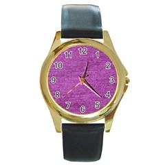 Purple Denim Round Gold Metal Watch