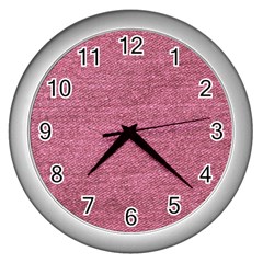 Pink  Denim Wall Clock (silver) by snowwhitegirl