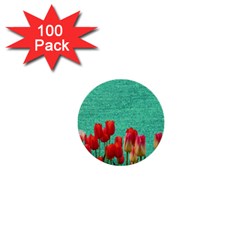 Green Denim Flowers 1  Mini Buttons (100 Pack) 