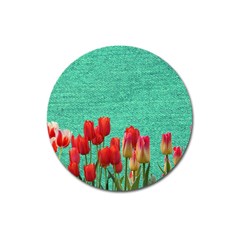 Green Denim Flowers Magnet 3  (round)