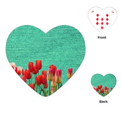 Green Denim Flowers Playing Cards (heart) 